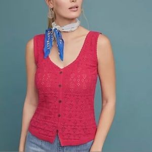 ANTHROPOLOGIE Pointelle Sleeveless Knit Tank  Pink Size Small